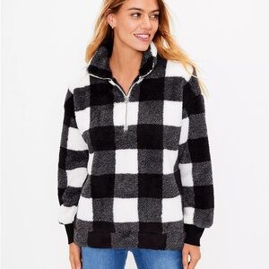 LOFT Buffalo Plaid Sherpa Zip Sweatshirt XS